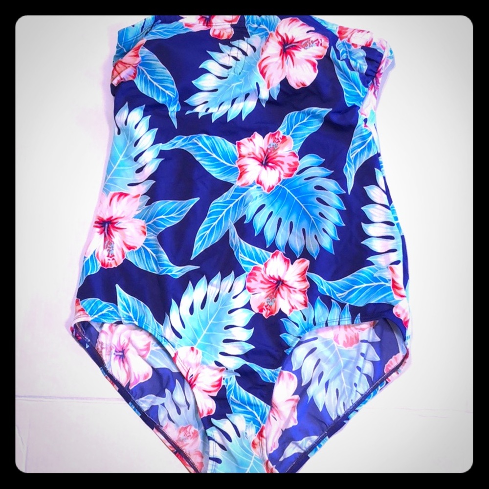 Jantzen 1-piece strapless floral swimsuit, size 14